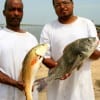 Kirk Carter and Clarence Spark of Houston nabbed a red and drum using live shrimp.