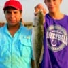 Fishin' pals Jude Garcia and Renaldo Corona of Dayton TX heft a trout took on live shrimp.