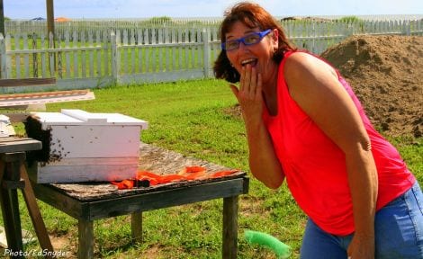 Miss Nancy spotting a SWARM of Bees at her Bait Shop