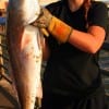 Jennifer Shelley of Livingston TX caught and landed this really nice 34 inch Bull red on a finger mullet