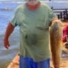 Dusty of Shreveport LA took this bull redfish off the wall fishing cut bait redfish