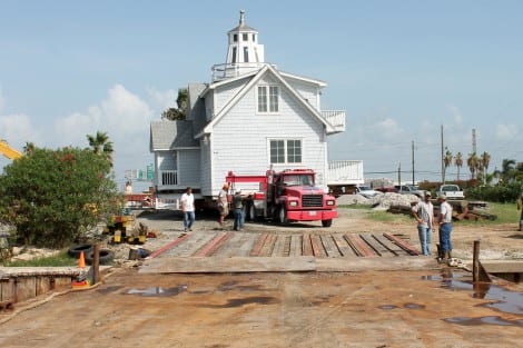 View from the barge as the house starts to move