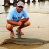 Crystal Beach angler Ricky Newton flipped in a gulp and came out with this 5 foot Alligator Gar