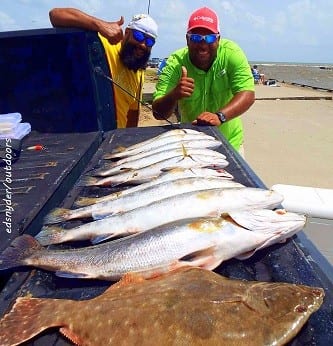 Houston's Morrison Brothers tailgated thi fine catch of trout and flounder by working Hogan-Rs along the bottom