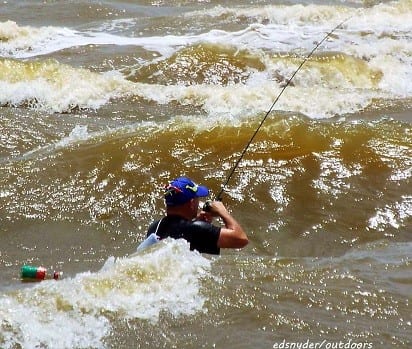 Only one wade-angler dared to brave the surf today