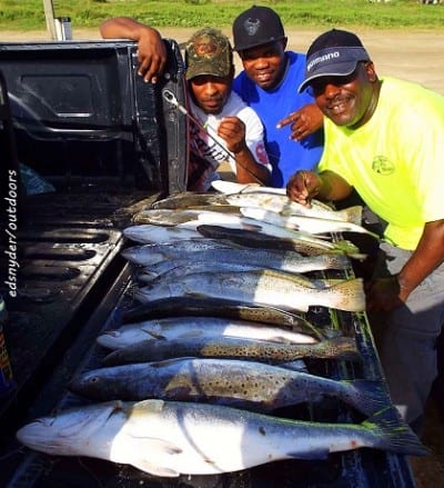 The Charles, Paul, and Bae Night Raider krewe from Liberty County took these 3 limits of specks on Mojo glow shrimp