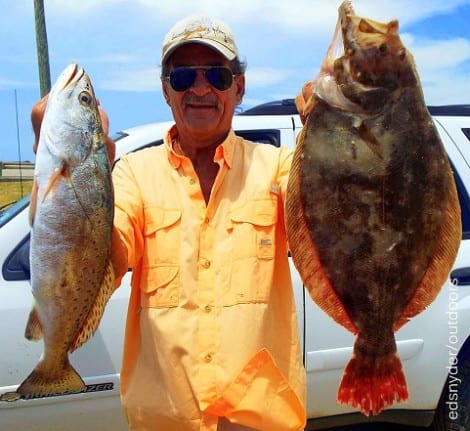 Flounder and speck taken by Rollover Pass angler Henri Fontenot- aAAYYYIiiieeee