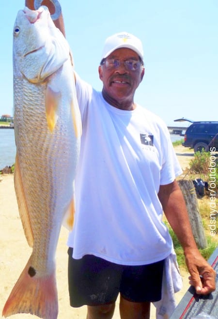 Hall of Famer Elvin Bethea of Missouri City TX fished a Miss Nancy shrimp to nab this really nice slot red. Bethea played with the Houston Oilers