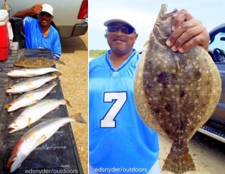 Houston angler Karl Dever tailgated these nice trout and flounder the night shift with Lil'Fishys