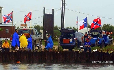 Off the bulkhead action-- Croaker Anglers lining up