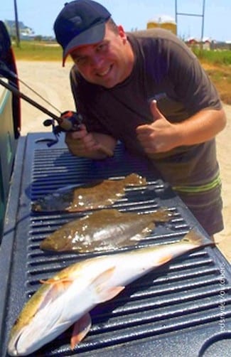 Pasadena TX angler Shane Munselle wade-fished Rollover Bay with mirrOlures and soft plastics for these nice flounder and redfish