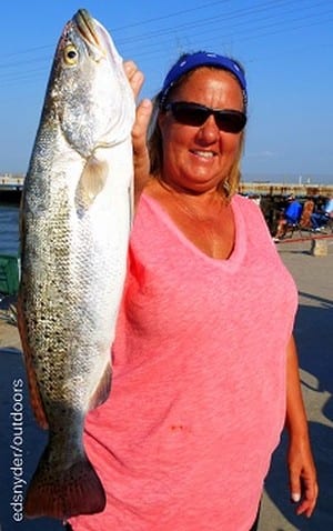 Rollover anglerette Terrie -GET THE NET- Riley caught this nice speck while fishing a finger mullet