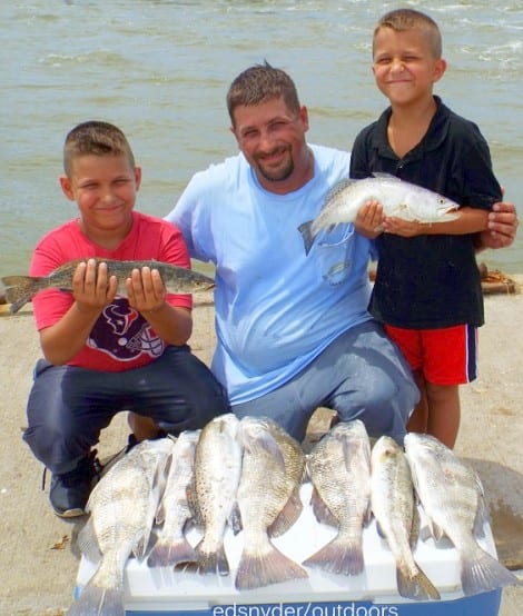 The Hindman Family of Crystal Beach TX hauled in a nice catch of trout and drum they caught on shrimp