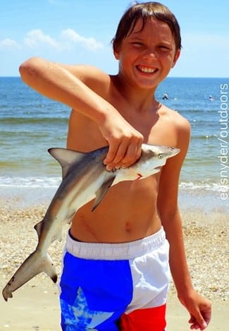 T'was SHARK-A-RAMA for Liberty TX angler Kaden Nolan as he caught and released this Black-Tip Shark while fishing with cut skipjack