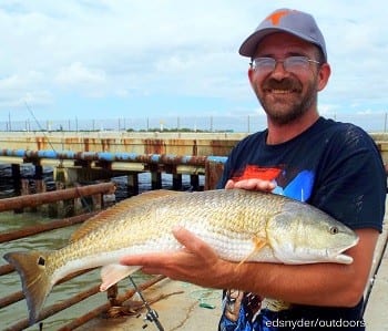 Daisetta TX angler Joshua Branden took this nice 27inch slot red on a finger mullet