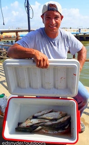 Night-shifter John Panzer worked Voodoo shrimp- live shrimp- and finger mullet to box up his near limit of trout