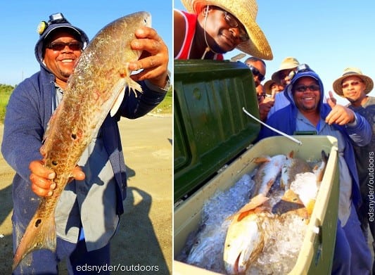 Karl Penrice of Houston took this nice 26inch slot red on a Miss Nancy finger mullet; The Family Fishing Trip produced this box of iced down redfish- 12 in all caught on the nightshift