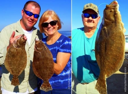 Mother and son anglers Sandy and Lee Gwincey took these nice flounder on Miss Nancy finger mullet; Richard Mireska of Whitney TX caught this nice flounder on a finger mullet