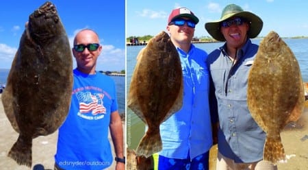 Porter TX angler Adam Holland fished berkley gulp for this nice flatfish; Discount Tire #78 Fishin buds Oscar Robles and Cameron Breland took these nice flounder on shrimp