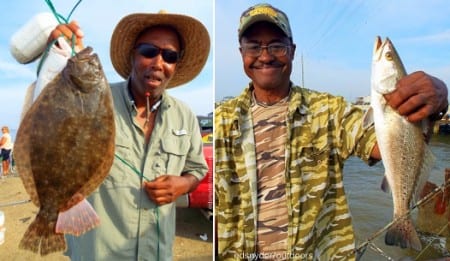 Rollover angler Charles Williams fished berkely gulp for these two nice flounder; Rollover Dave of Houston took this nice speck on live shad