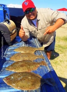 Houston angler Dan Aguirre caught his first flounder at Rollover while fishing with gulp