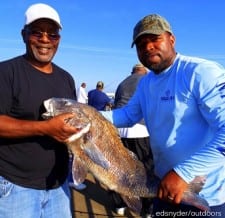 Nephew and Uncle anglers of Houston Bert and Kennith caught and released this 34inch drum Bert took on shrimp