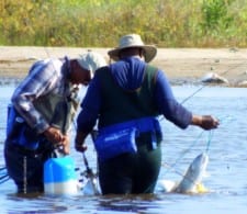 Wade Buddies checking baits and stringing redfish