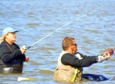 Wade-angler action-Honey, how do the flounder bite, Don't know babe, haven't caught one in a while!