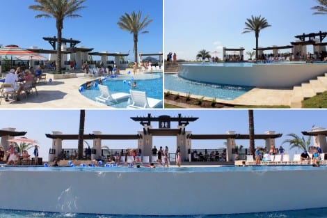 Guests enjoyed a fabulous view of the beach from shaded cabanas as kids splashed in the sparkling, multi-level infinity pool.