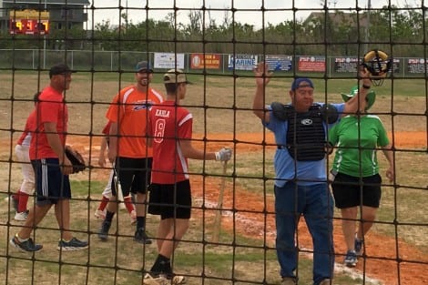 Poor umpire Craig had to put up with whining and complaining from Coach Charlorte and her Alumni team throughout the the whole game!